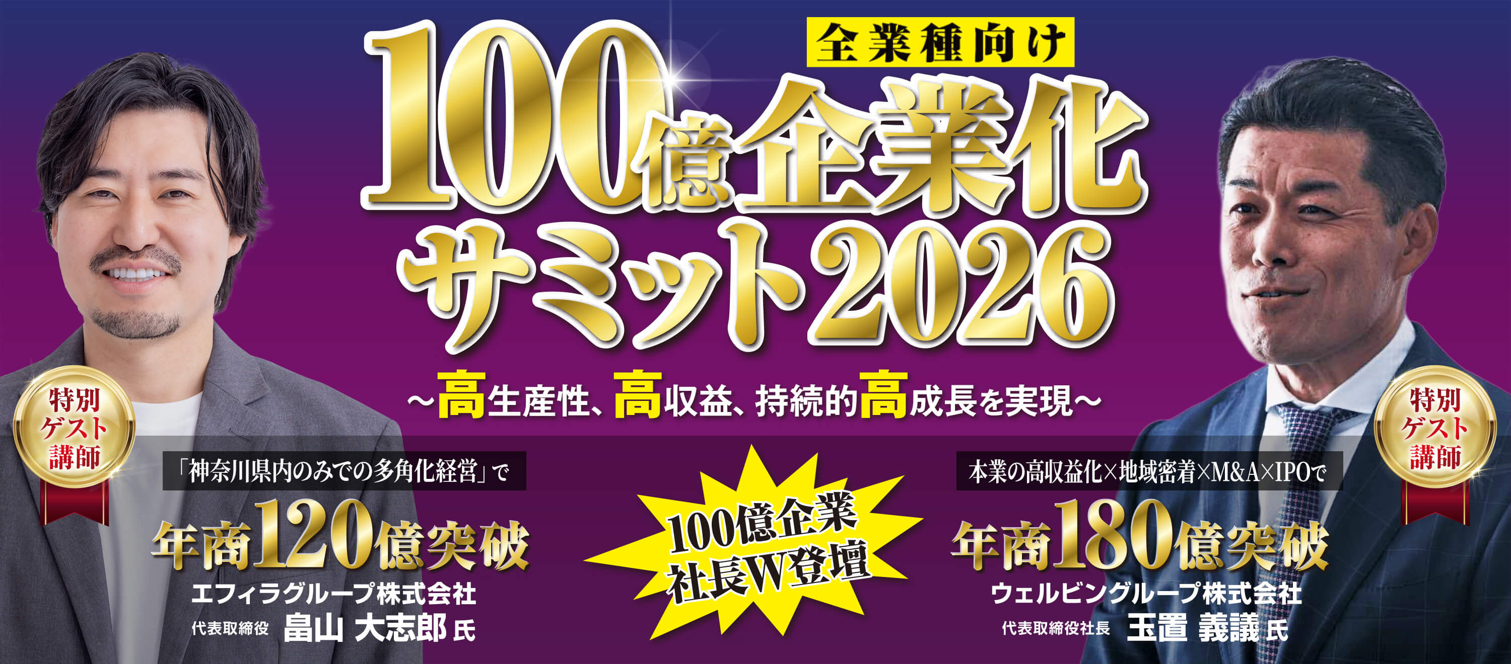 全業種向け100億企業化サミット2026〜高生産性、高収益、持続的高成長を実現〜